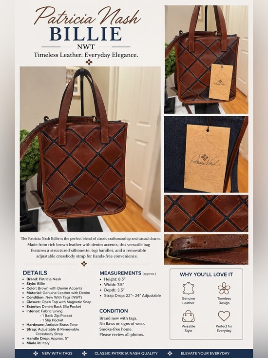 Patricia Nash Handbags - Patricia Nash Billie Mini Tote NWT Leather & Denim Patchwork Crossbody Bag